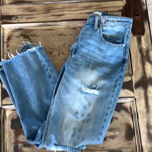 Classic Blue Distressed Women's Cropped Jeans